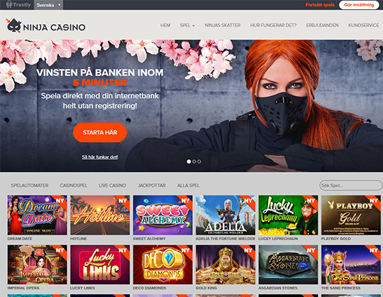 Ninja Casino webbplats